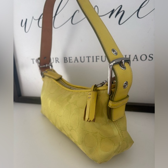 💛💚COACH 6371 Y2K Lime East-West Hampton Signature Demi Soho Baguette💚💛 - Picture 7 of 16